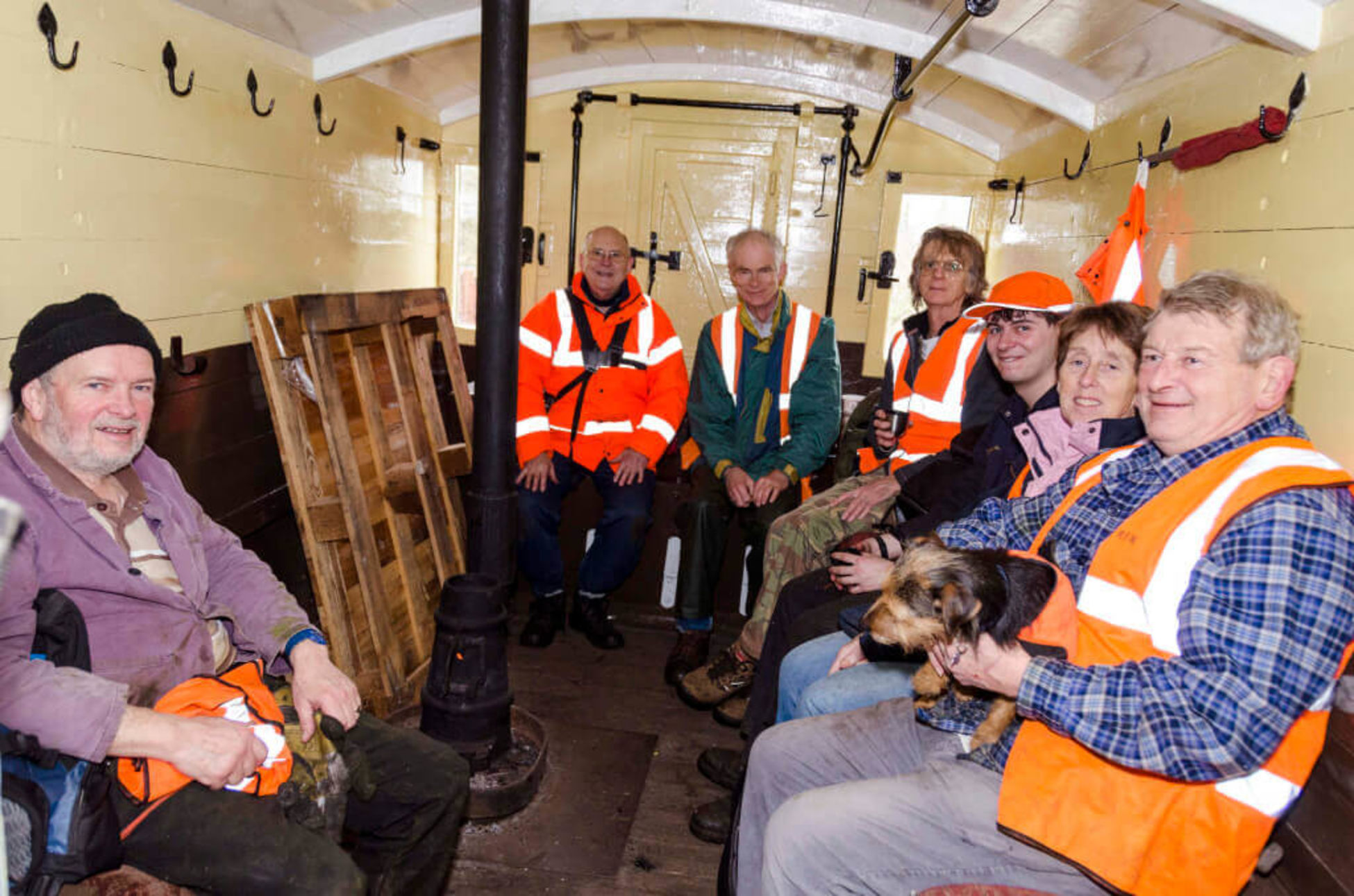 Volunteers in a carriage at The East Somerset Railway